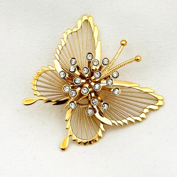 Vintage Monet Butterfly Brooch with Rhinestones - Picture 3 of 5